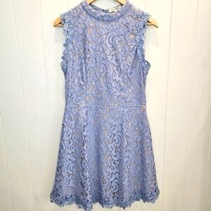 Francesca's Lace Dress Women's Size Large Blue Cut Out Mini Sleeveless